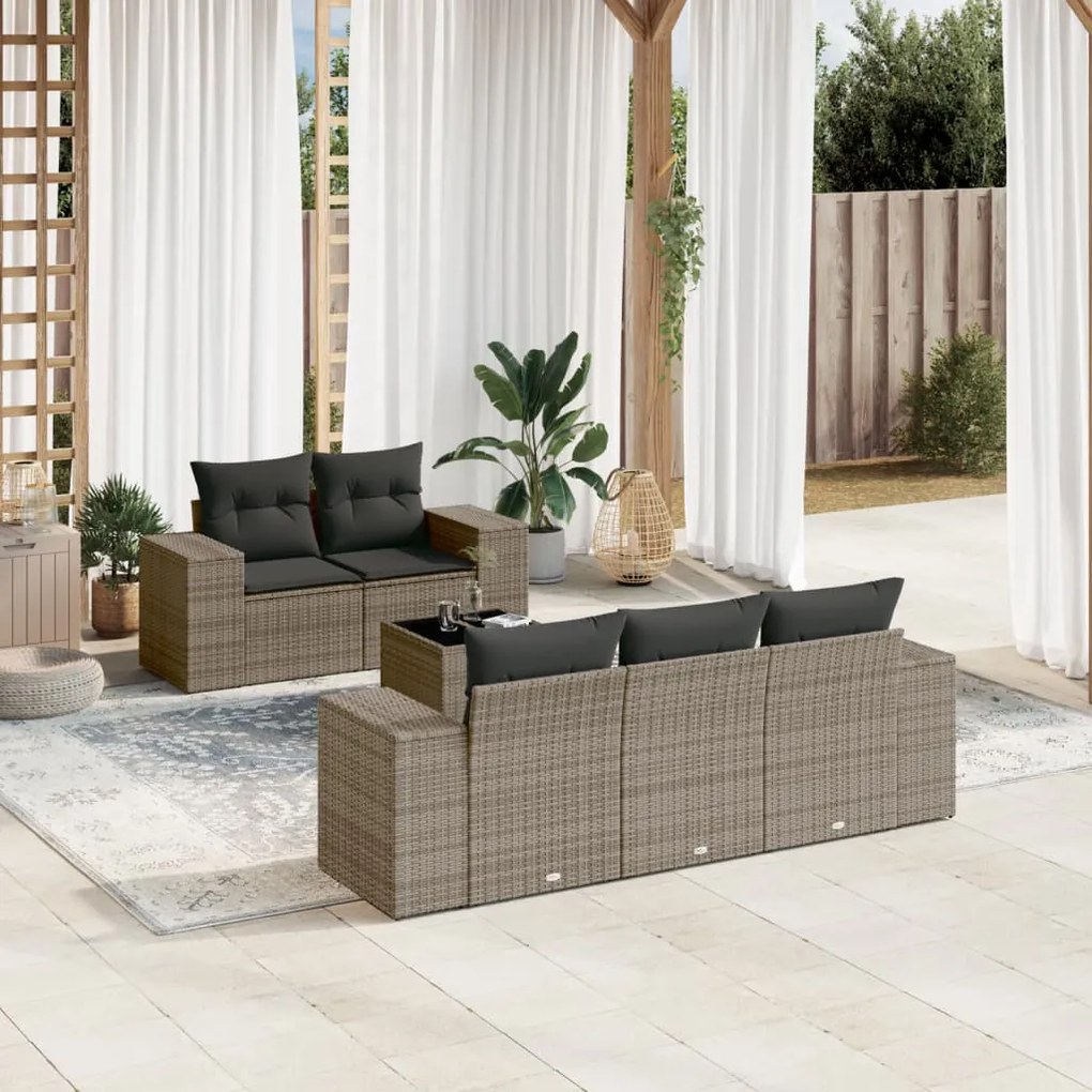 Set divano da giardino 6 pz con cuscini grigio in polyrattan