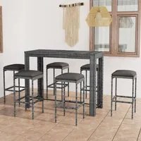 Set da Bar da Giardino 7 pz con Cuscini in Polyrattan Grigio cod mxl 37436