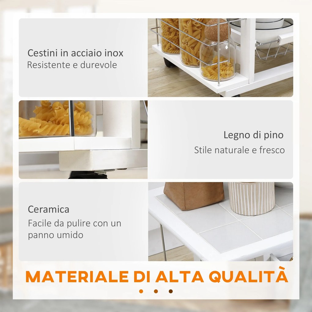 Carrello da Cucina con Ripiani e Cassetto Piano di Lavoro in Ceramica 57x37x83 cm...