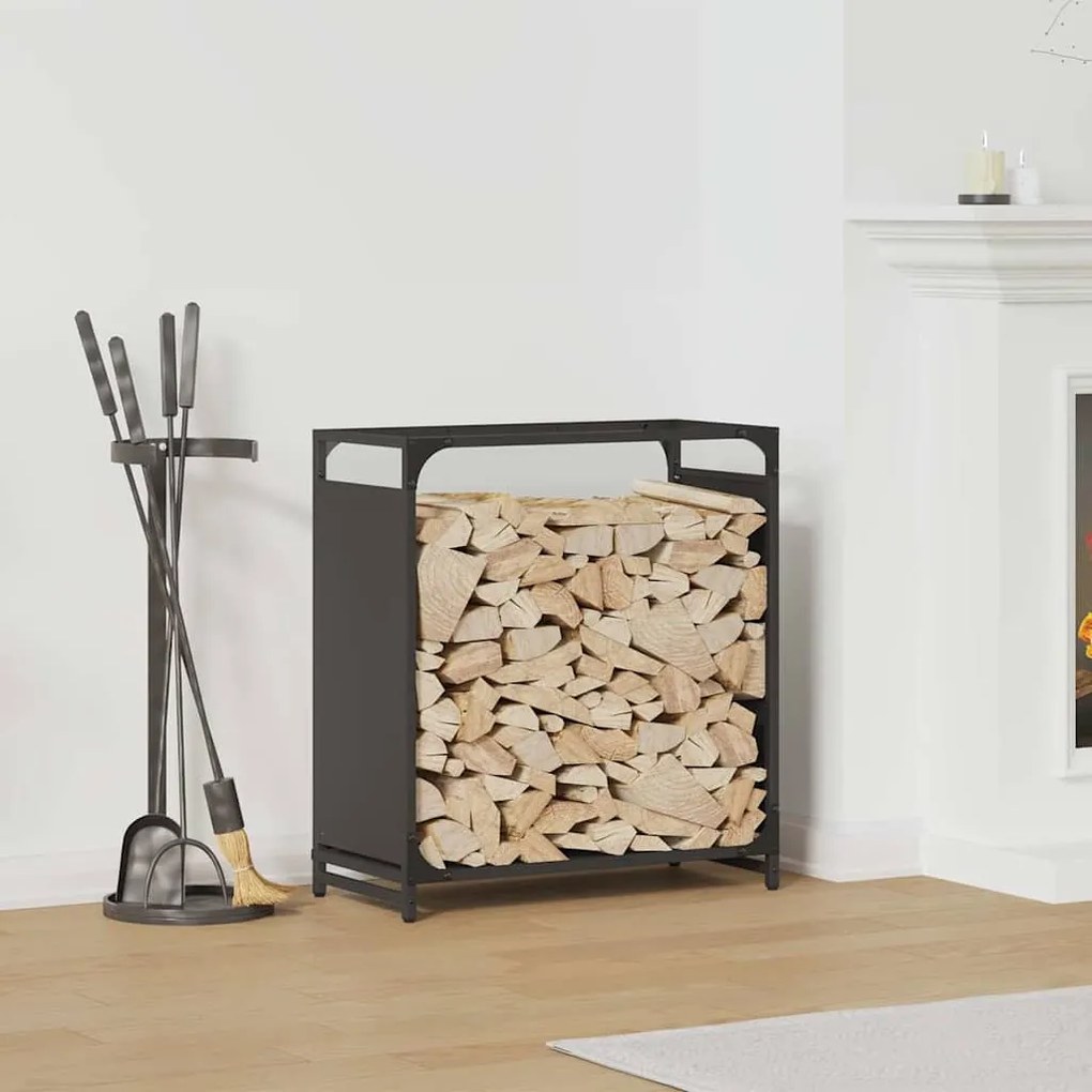 Rastrelliera Per Legna Da Ardere Nera 60x28x65 Cm /
