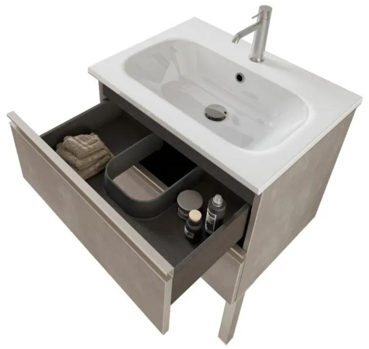 Mobile bagno sospeso 60 cm Master grigio cemento con specchio contenitore