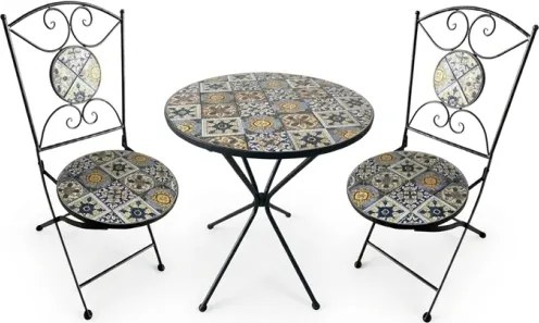Set Bistrot Tavolo Maioliche Tondo 60 Cm Con 2 Sedie Pieghevoli Amalfi