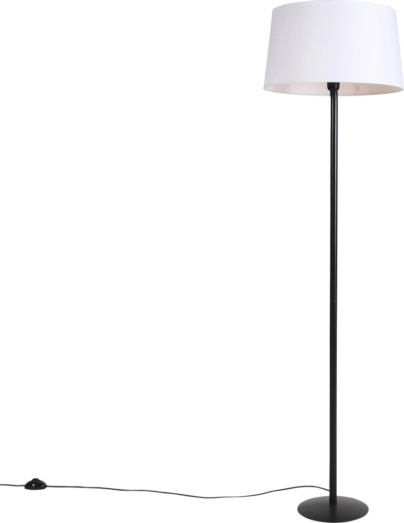 Lampada da terra nera con paralume in lino bianco 45 cm - Simplo