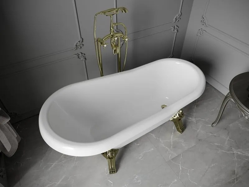 Mexen Retro vasca da bagno freestanding 150 x 73 cm, bianca, gambe dorate - 53251507300-50