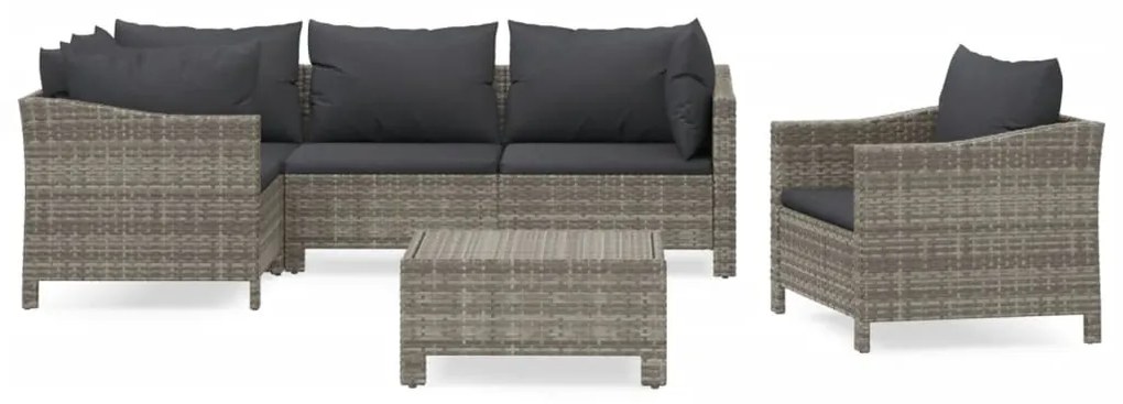 Set divani da giardino 6 pz con cuscini in polyrattan grigio