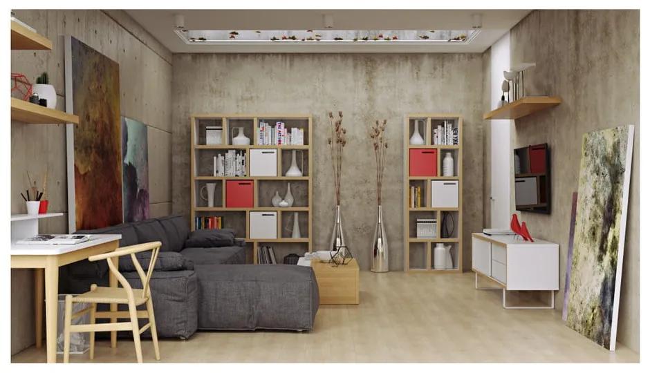 Libreria bianca con bordo in legno 70x198 cm Berlin - TemaHome