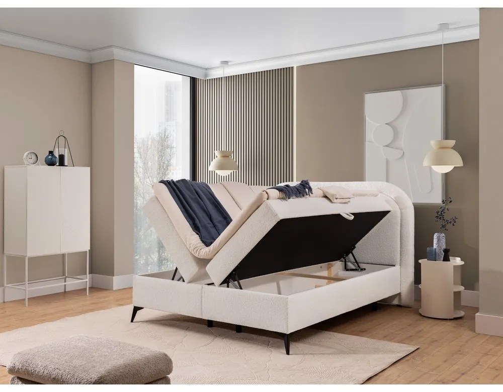 Letto boxspring bianco con contenitore 160x200 cm Ornes – Ropez