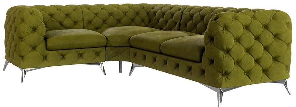 Divano angolare verde (con penisola a sinistra/a L) con rivestimento in velluto Chelsea – Ropez