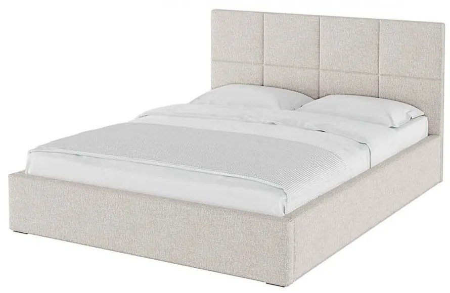 Letto matrimoniale imbottito beige con contenitore con griglia 160x200 cm Bufo - MESONICA