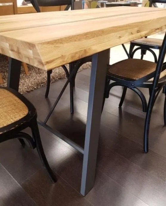 Tavolo da pranzo piano massello spessore 4 gambe metallo a cavalletto 250x100