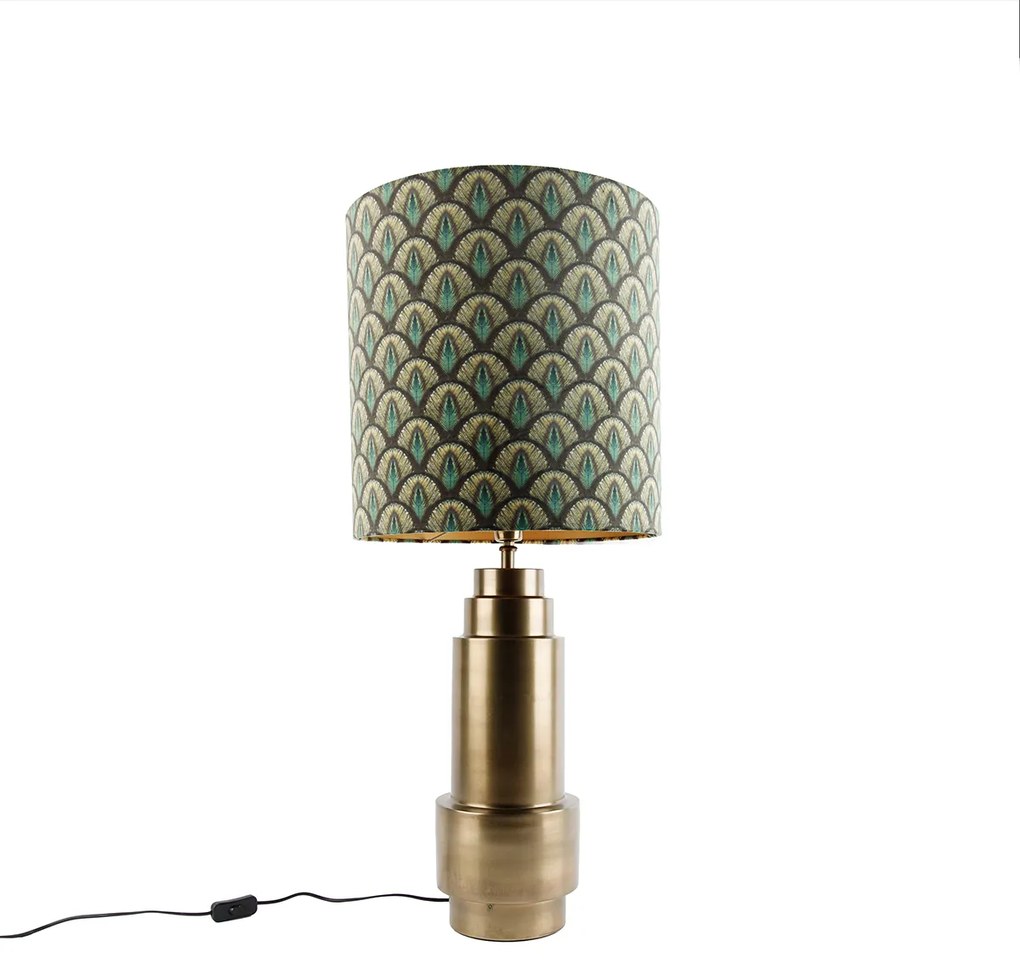 Lampada da tavolo in velluto bronzo con motivo pavone 40 cm - Bruut