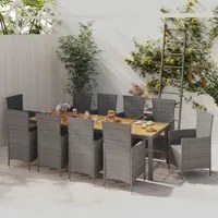 Set da Pranzo da Giardino 11 pz con Cuscini Polyrattan Grigio cod mxl 71728