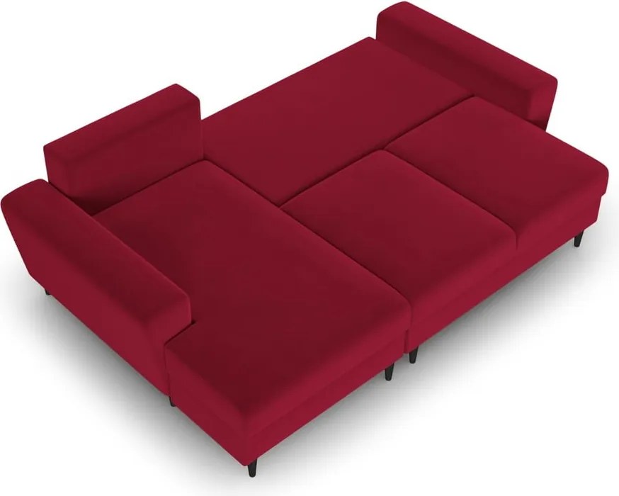 Divano angolare rosso allungabile e con contenitore (con penisola a sinistra/con chaise lounge) con rivestimento in velluto Kyoto – Cosmopolitan Design