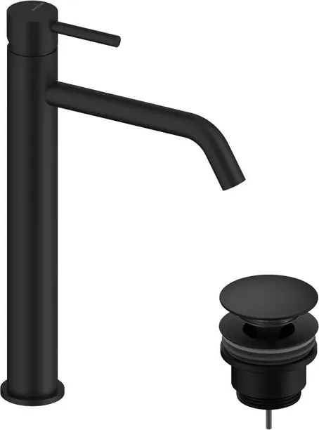 Rubinetto per lavabo collo alto LOOP nero spazzolato opaco SANYCCES con piletta