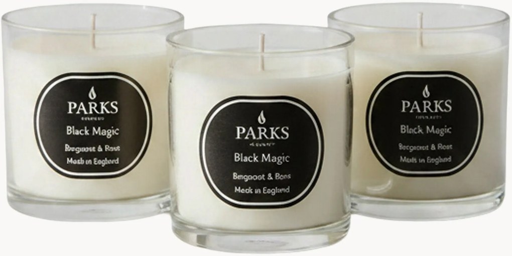 Set di 3 candele profumate fatte a mano Black Magic (bergamotto, rosa e patchouli)