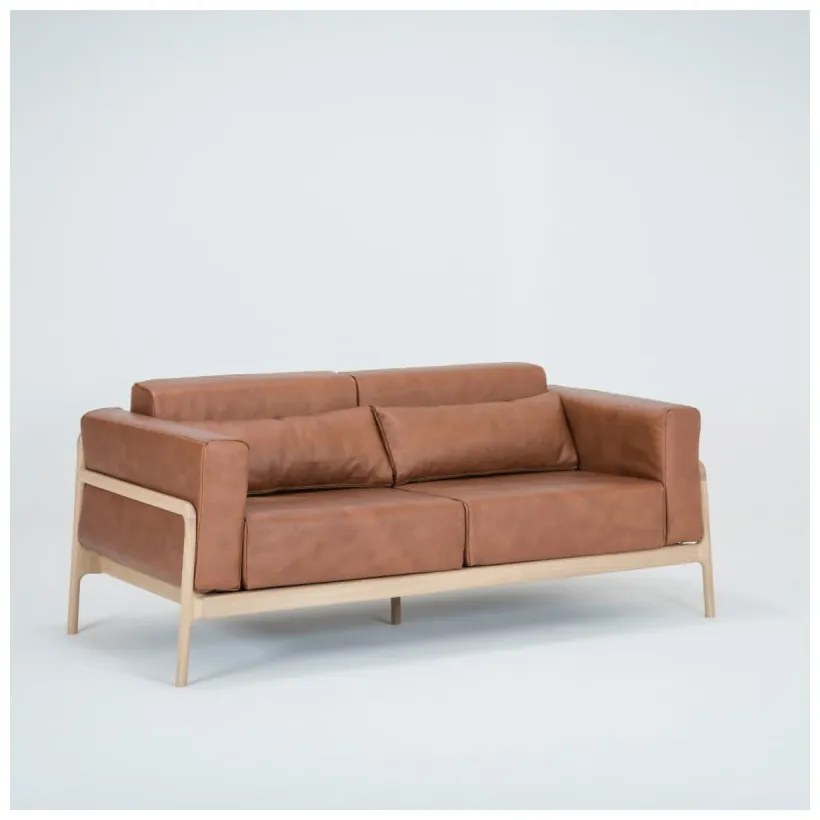 Divano in pelle di bufalo marrone cognac con struttura in rovere massiccio , 180 cm Fawn - Gazzda