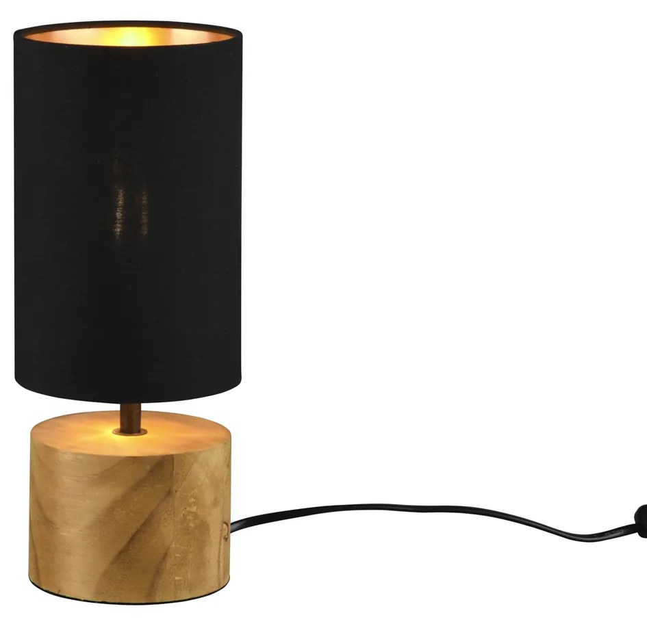 Lampada da tavolo nera base legno 30 cm Woody Trio