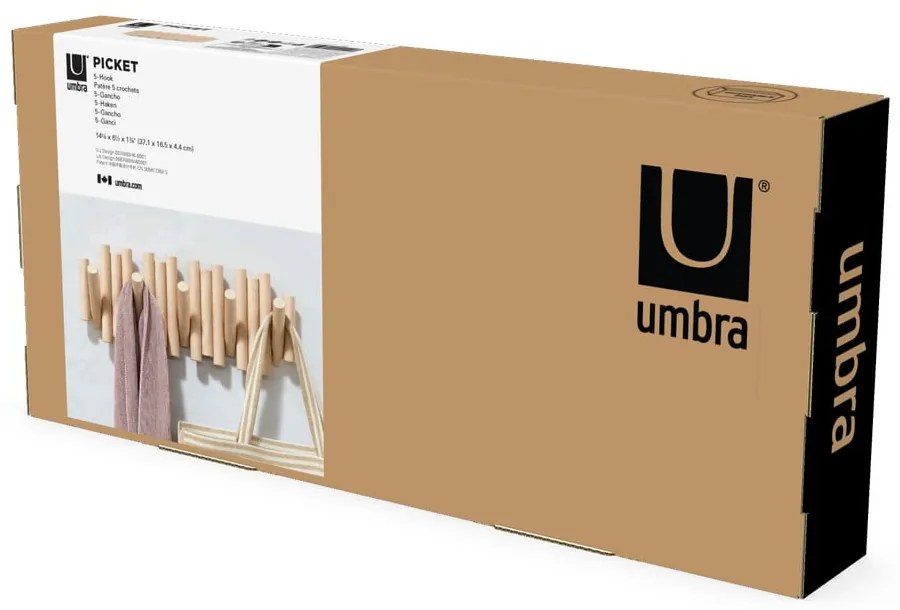 Appendiabiti da parete in legno di pino in colore naturale Picket - Umbra