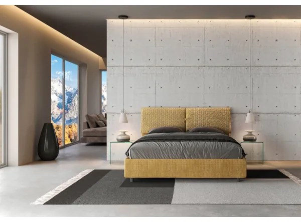 Letto matrimoniale con rete imbottito 160x190 tessuto Aragona 3 giallo Mados