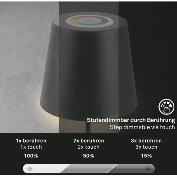 Briloner 7507015 - LED RGBW Lampada da tavolo ricaricabile dimmerabile LED/2,5W/5V IP44 antracite