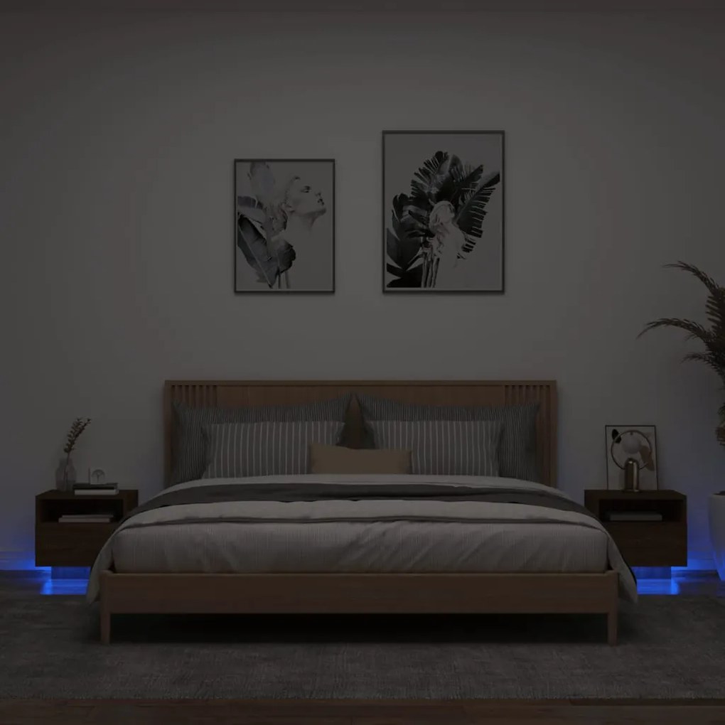 Comodini Con Luci Led 2pz Rovere Marrone 40x39x37 Cm /