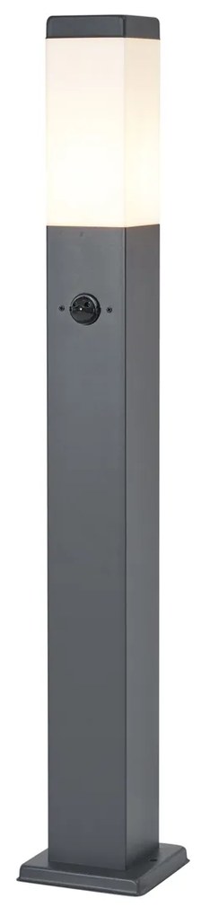 Lampada da esterno grigio scuro con vetro opale 80cm IP44 con presa e sensore di movimento - Malios