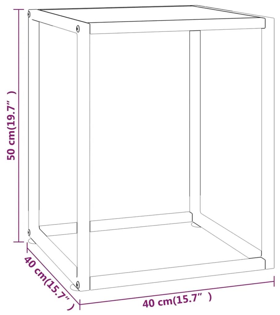 Tavolino Salotto Nero con Vetro Bianco Marmorizzato 40x40x50cm
