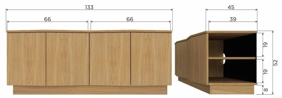 Mobile TV di colore naturale in rovere massiccio 133x52x45 cm Zuma – WOOOD