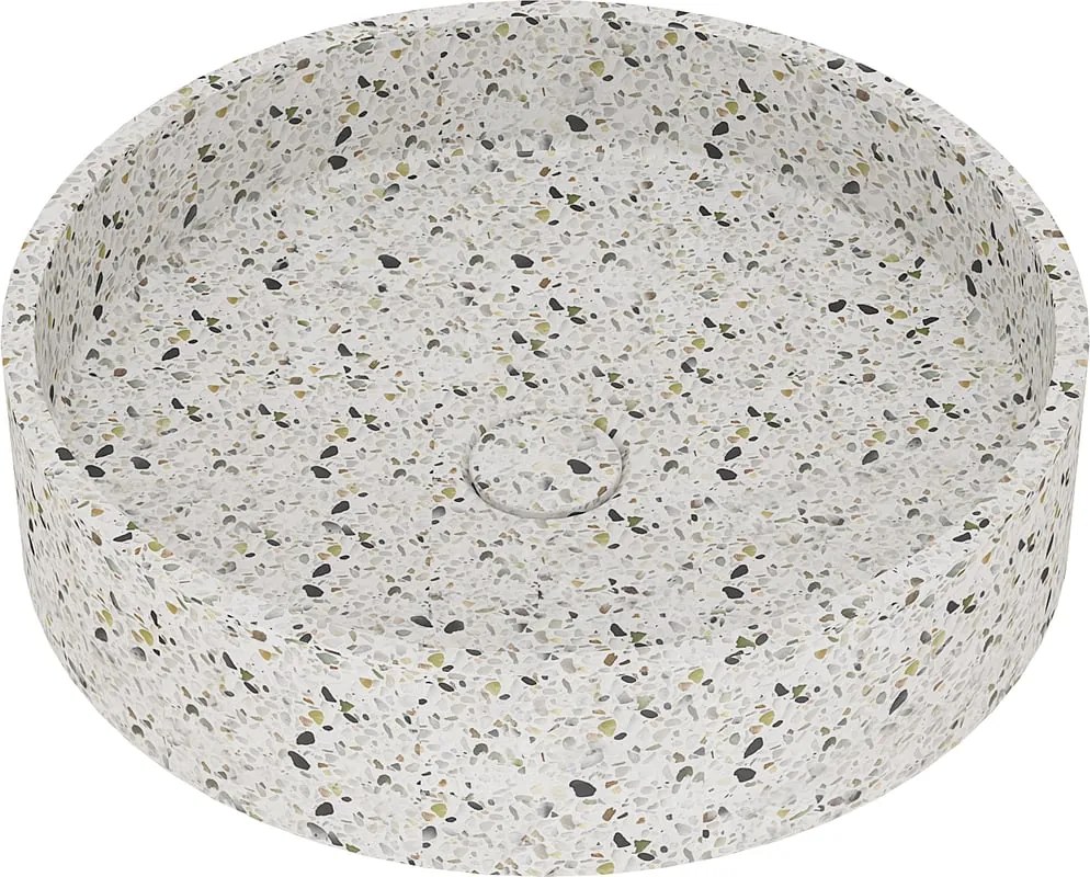 Lavabo da appoggio Terrazzo IDRO BRIC tondo in pietra beige piletta inclusa