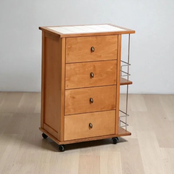 Carrello da cucina POKER con cassetti e portabottiglie Rovere