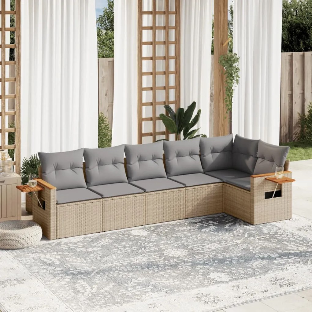 Set Divano da Giardino 6 pz con Cuscini Beige in Polyrattan