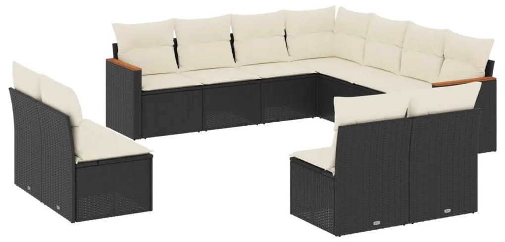 Set divani da giardino 11 pz con cuscini in polyrattan nero