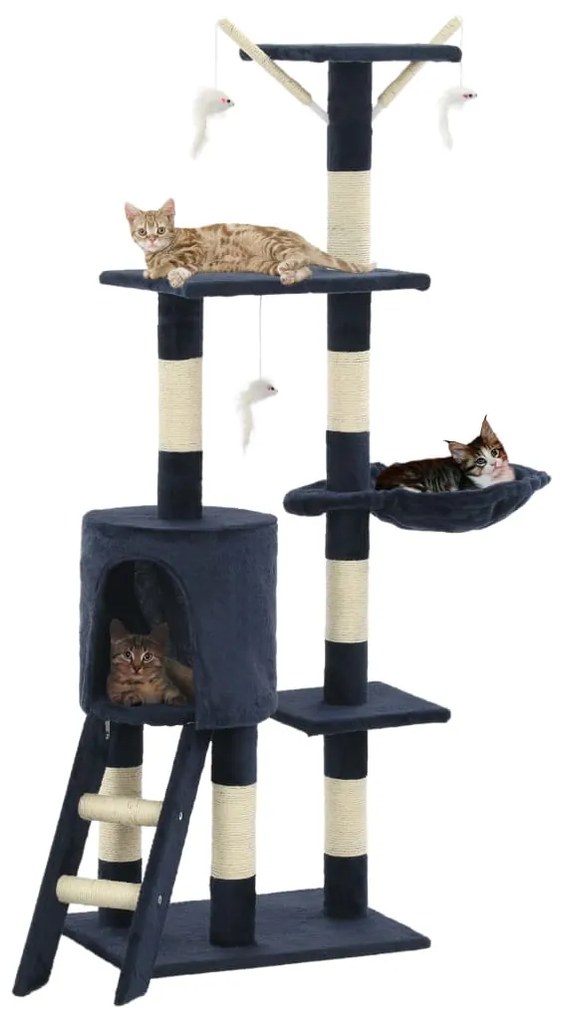 Albero Per Gatti Con Tiragraffi İn Sisal 138 Cm Blu Scuro /