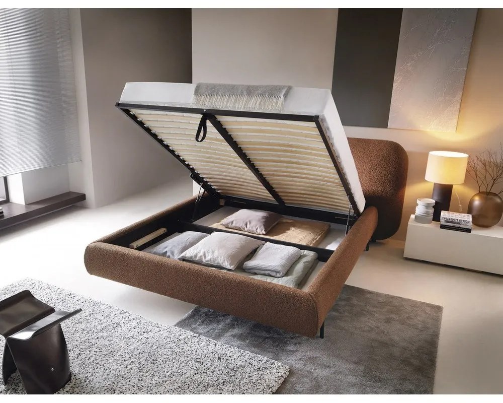 Letto matrimoniale imbottito color terracotta con contenitore e rete inclusi 180x200 cm Pointt – ELTAP