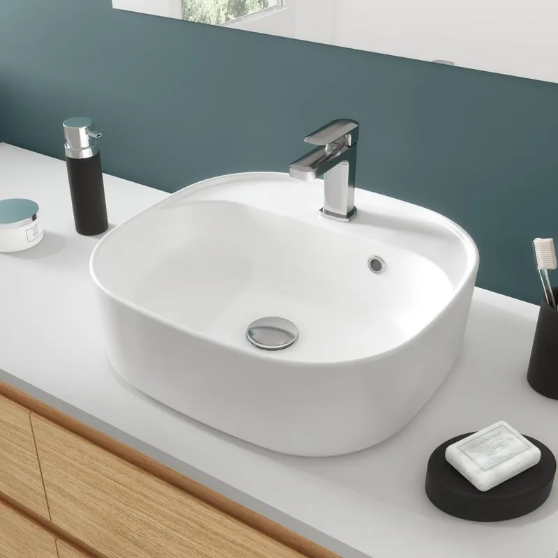 Lavabo da appoggio SENSEA rettangolare in ceramica L 42.9 x H 16 x P 39.7 cm bianco lucido piletta non inclusa