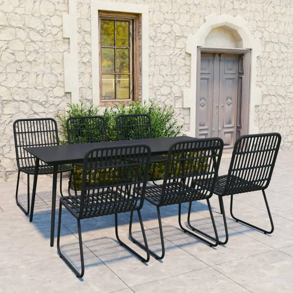 Set da pranzo da giardino 7 pz in polyrattan e vetro