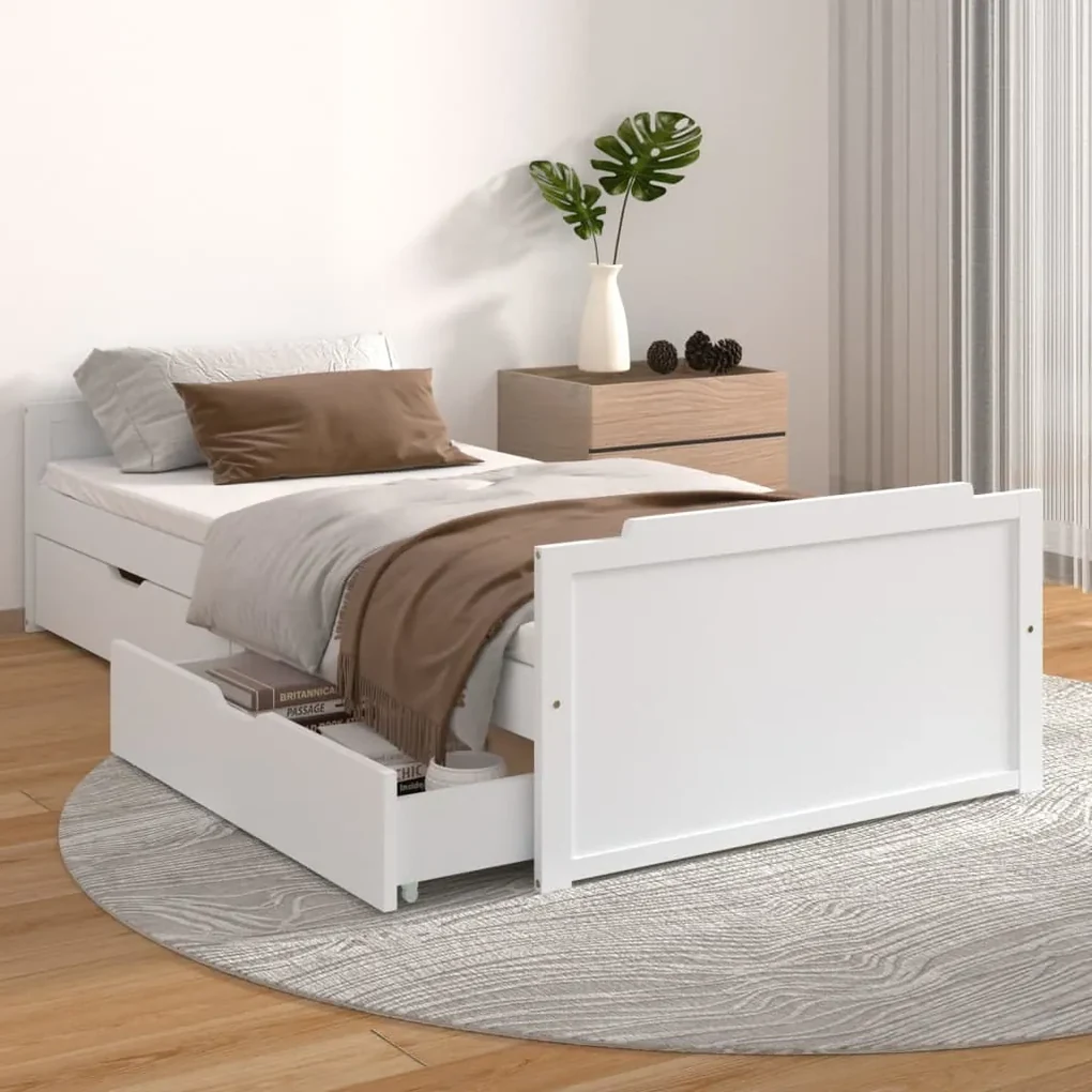 Giroletto bianco con cassetti legno massello di pino 90x200cm