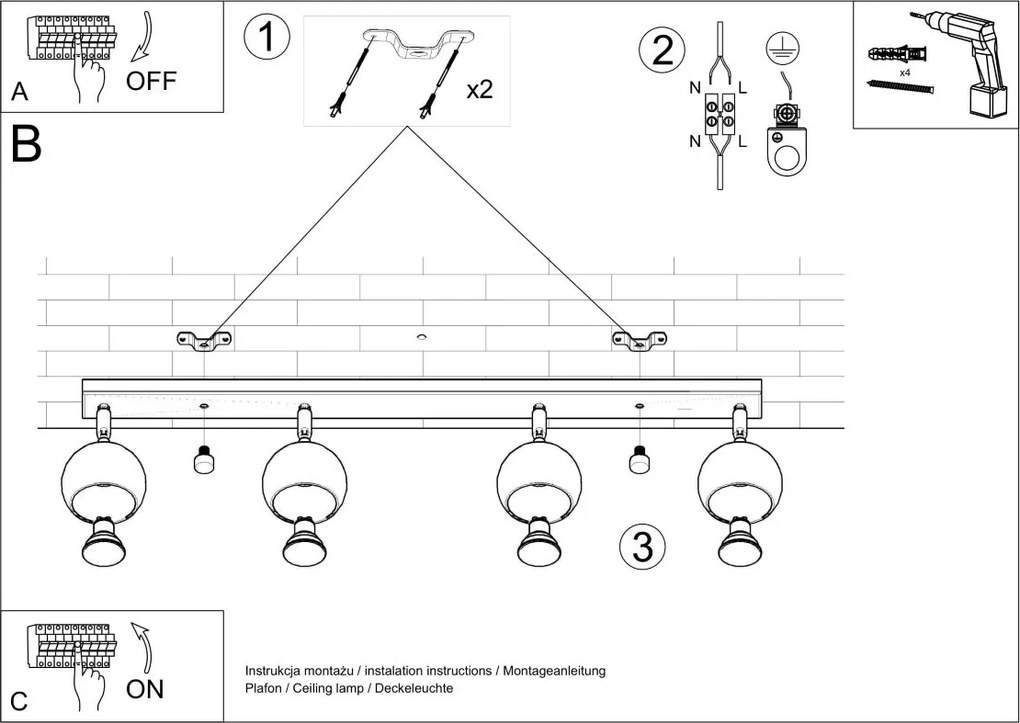 Lampada da soffitto 4xGU10 OCULARE 4L Orientabile in Acciaio