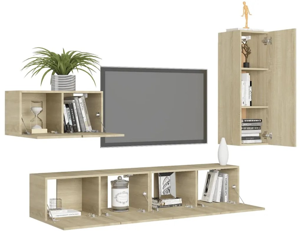 Set di mobili porta tv 4 pz rovere sonoma in legno multistrato