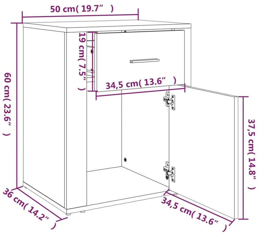 Comodino Rovere Sonoma 50x36x60 cm in Legno Multistrato