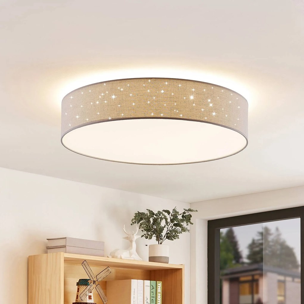 Lindby plafoniera LED Ellamina, 60 cm, grigio chiaro, tessuto