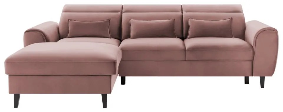 Divano angolare rosa allungabile/con contenitore (con penisola a sinistra/con chaise lounge) e rivestimento in velluto Foble – ELTAP