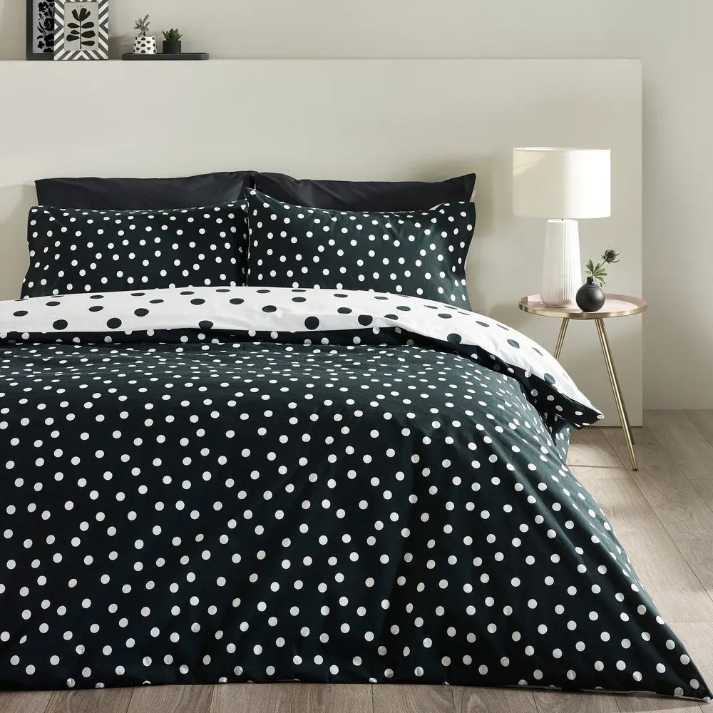 Set copripiumino e federa bianco e nero per letto matrimoniale 3 pezzi 200x200 cm Polka Dot – Catherine Lansfield