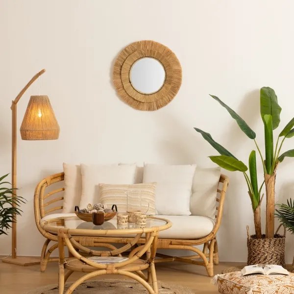 Atmosphera - Specchio da parete ALBA diametro 57 cm bastone di rafia