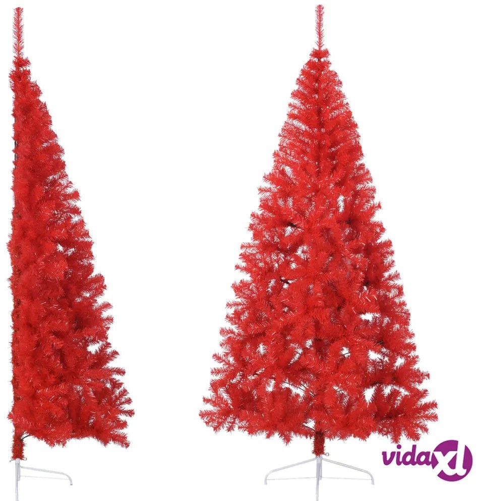 vidaXL Albero Natale Artificiale a Metà con Supporto Rosso 210 cm PVC