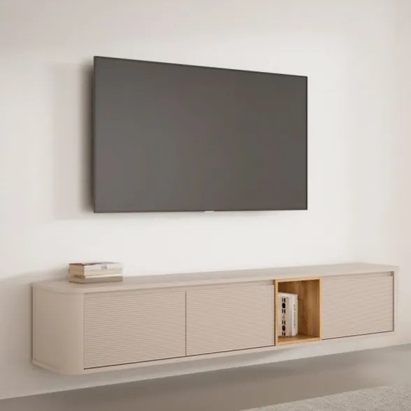 Mobile TV Sospeso 3 Ante 215x40x40 Con Vano A Giorno Lehman Sabbia