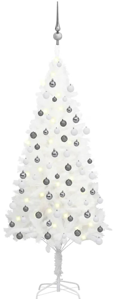 Albero di Natale Artificiale Preilluminato con Palline, Albero di Natale Preilluminato con Palline Bianco 120 cm III