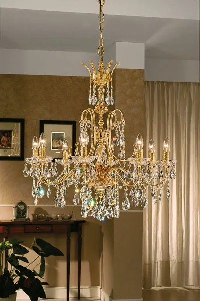 8-light chandelier gold and crystal- 702/8 Luxury Crystal - Arredoluce Oro 24 kt