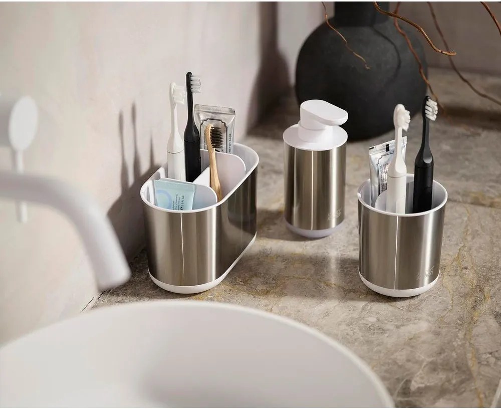 Portaspazzolino verticale argentato in acciaio inox Duo Steel – Joseph Joseph