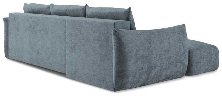Divano angolare blu allungabile (con penisola a sinistra/con chaise lounge) con rivestimento in ciniglia Leila – Makamii